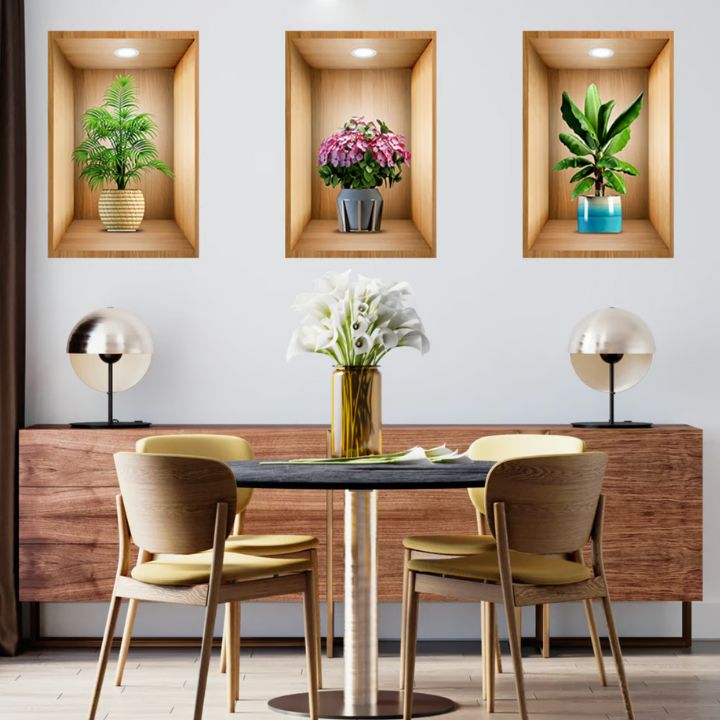 VaseScape | 3D-väggdekaler - blommig vasdesign, uppsättning om 3, elegant heminredning