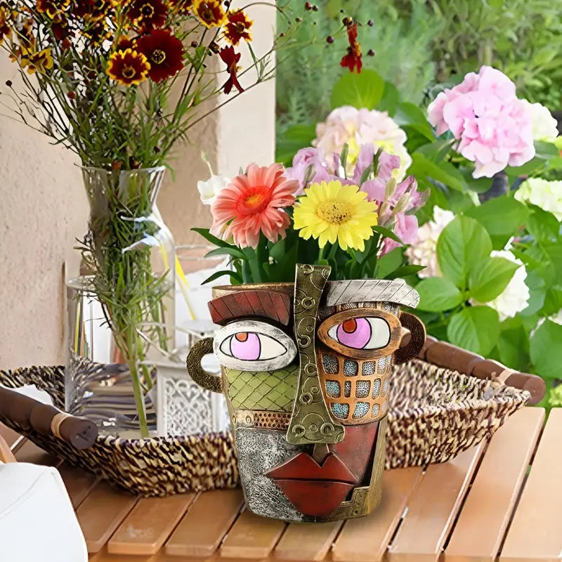 VisagePot | Blomkruka med abstrakt ansikte - unik dekorativ kruka, modern konststil