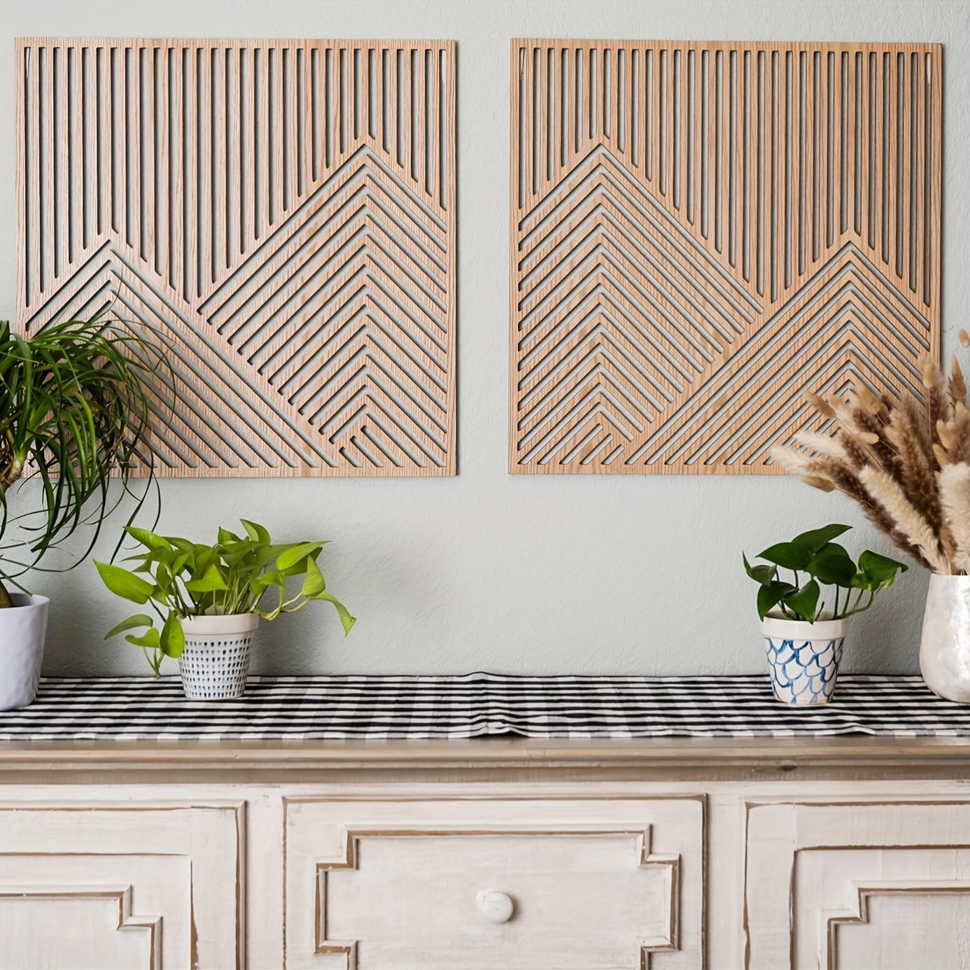 TimberPeak | Boho träberg väggkonst - naturinspirerad heminredning