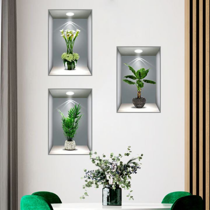 VaseScape | 3D-väggdekaler - blommig vasdesign, uppsättning om 3, elegant heminredning