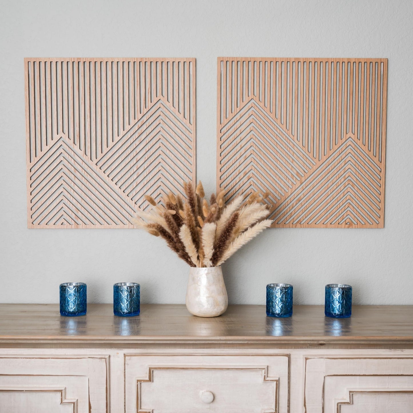 TimberPeak | Boho träberg väggkonst - naturinspirerad heminredning