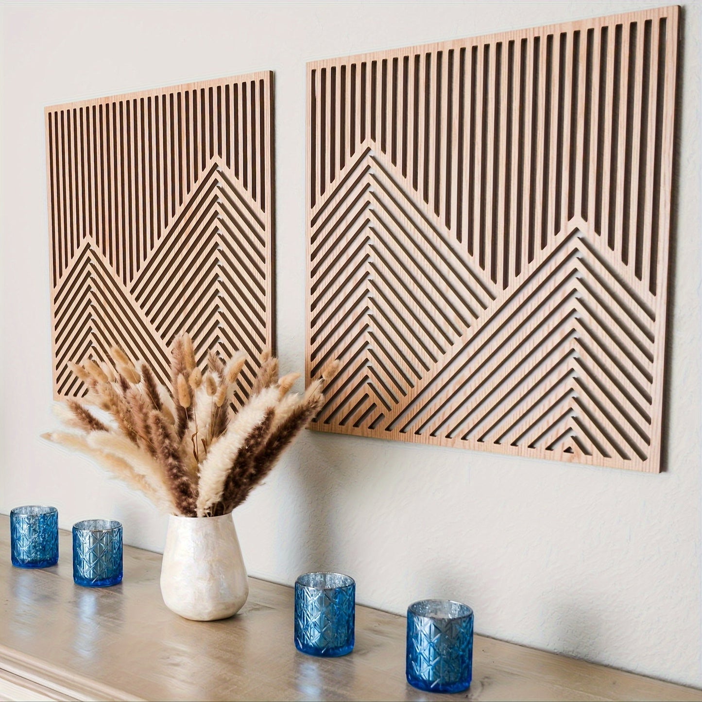 TimberPeak | Boho träberg väggkonst - naturinspirerad heminredning