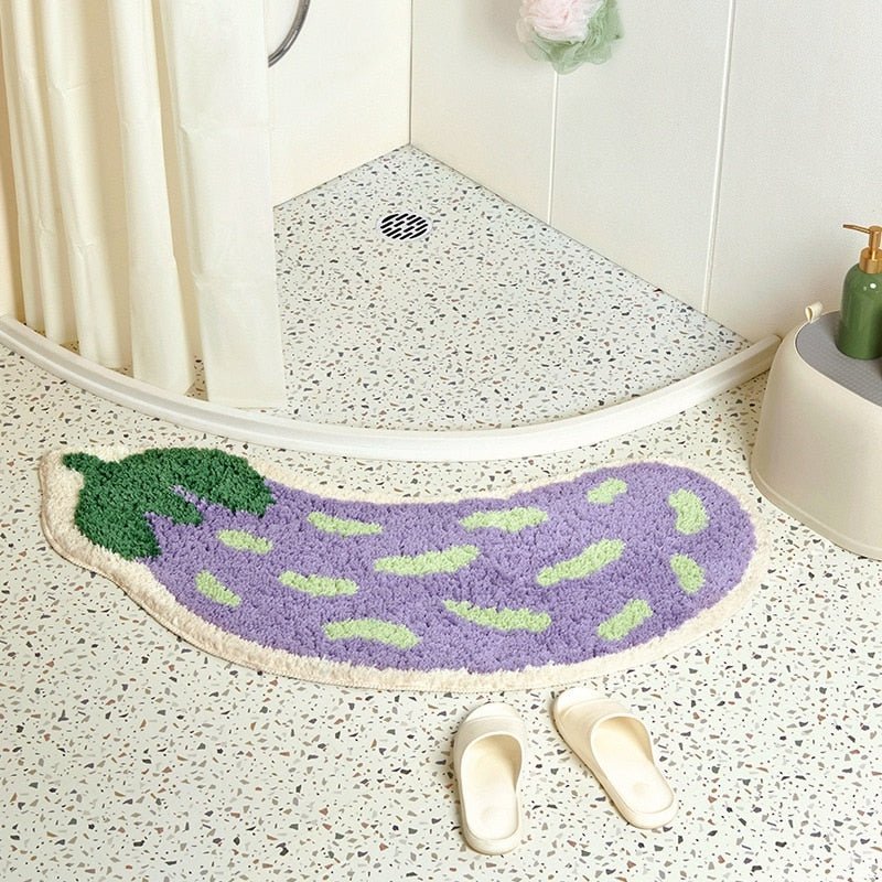 TropiMat | Halkfri badrumsmatta - mjuk absorberande matta med aubergine- och banandesign