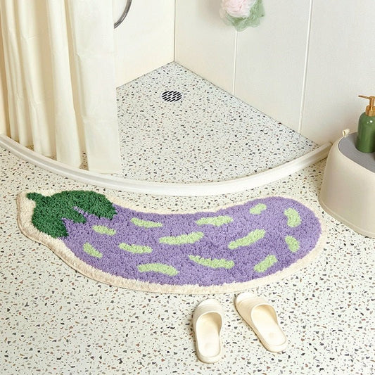 TropiMat | Halkfri badrumsmatta - mjuk absorberande matta med aubergine- och banandesign