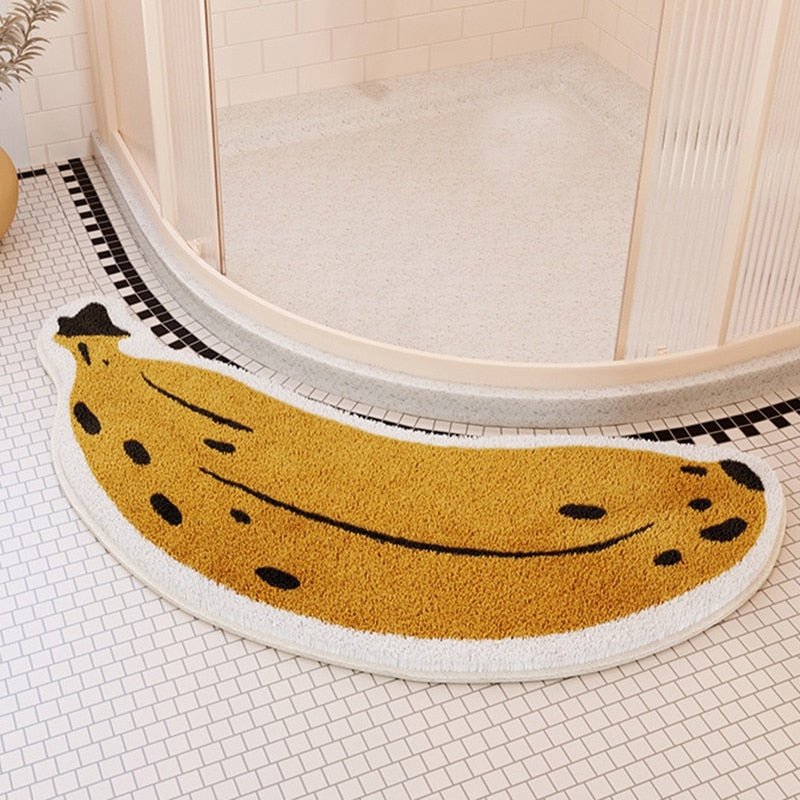 TropiMat | Halkfri badrumsmatta - mjuk absorberande matta med aubergine- och banandesign