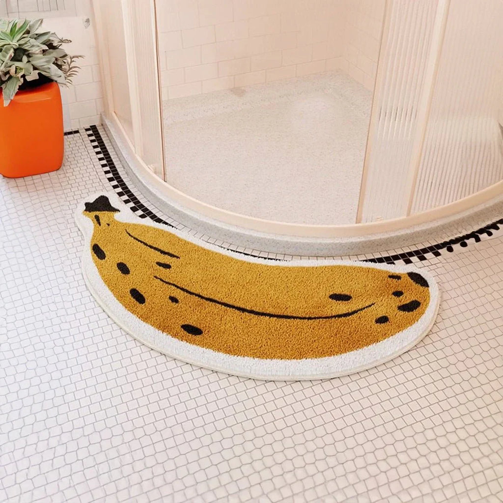 TropiMat | Halkfri badrumsmatta - mjuk absorberande matta med aubergine- och banandesign