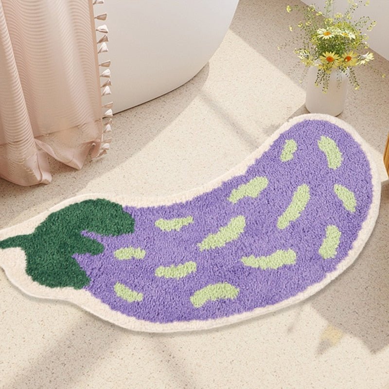 TropiMat | Halkfri badrumsmatta - mjuk absorberande matta med aubergine- och banandesign