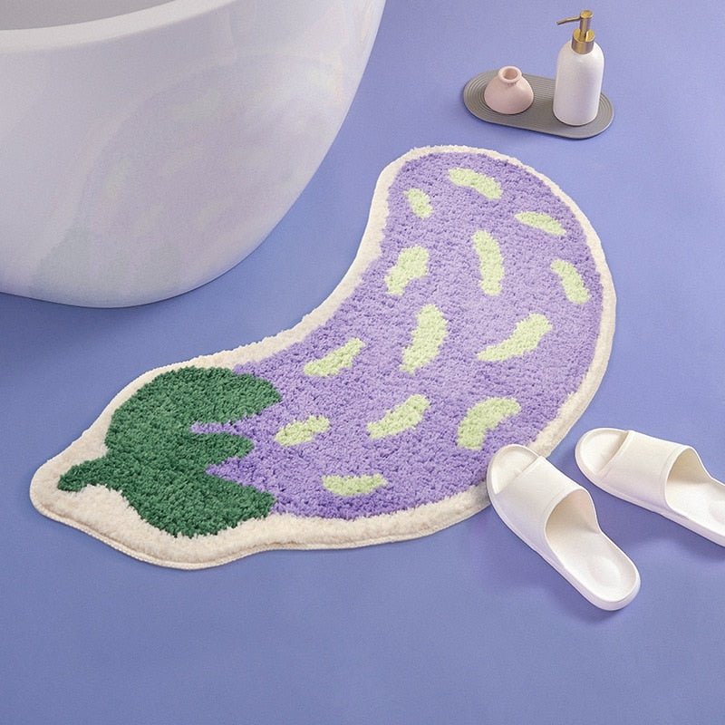 TropiMat | Halkfri badrumsmatta - mjuk absorberande matta med aubergine- och banandesign